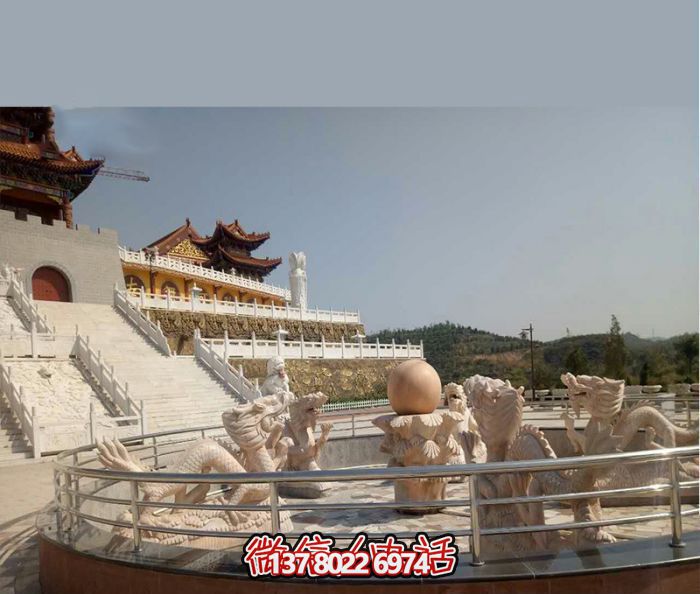 藝術燈光的魔力，紅龍戲球風大型噴泉石雕秀