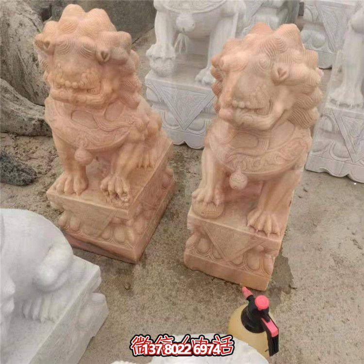 獅子雕塑，紅晚霞染大理石庭院戶外裝飾