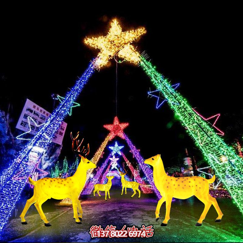 彩繪梅花鹿玻璃鋼雕塑，照明發(fā)光環(huán)繞