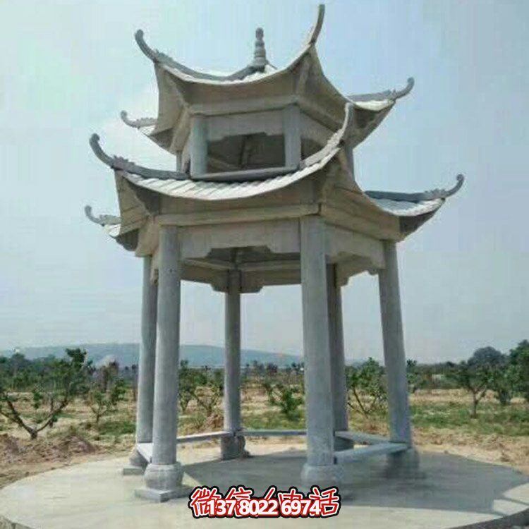 精美仿古建筑二層砂巖大理石涼亭，休閑擺放公園中