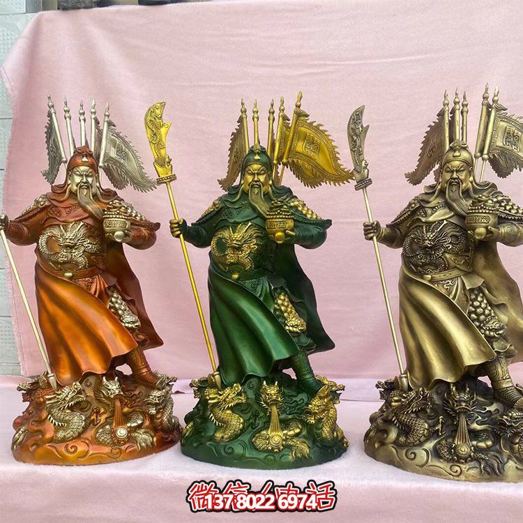 銅雕關(guān)公擺件，家居供奉雕塑裝飾