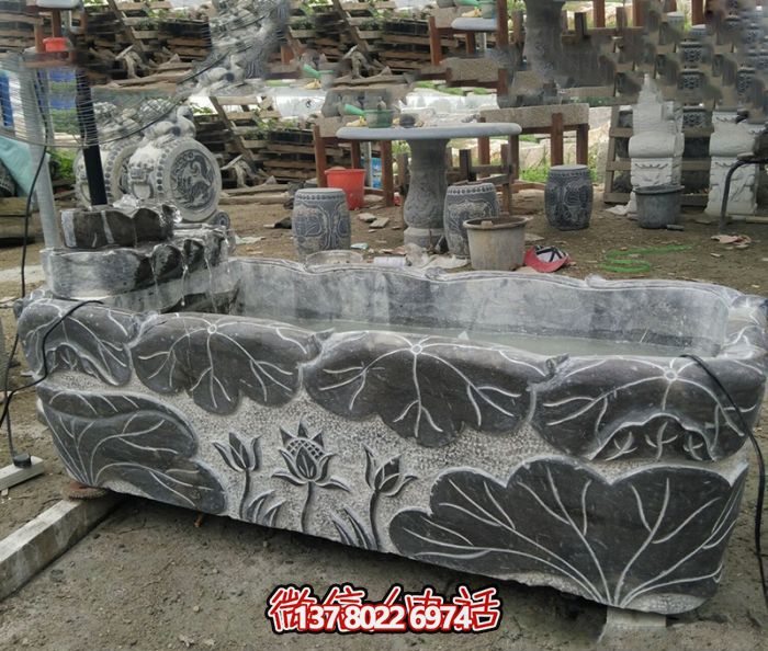 仿古荷花方形庭院魚(yú)缸雕塑