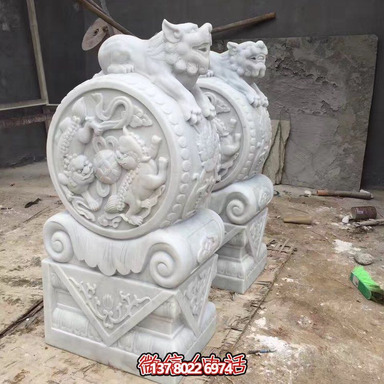 精美大理石石雕抱鼓雕塑，裝點別墅庭院門口