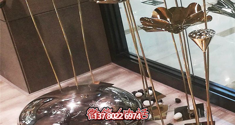 室內裝飾蓮蓬雕塑，用不銹鋼鵝卵石點綴
