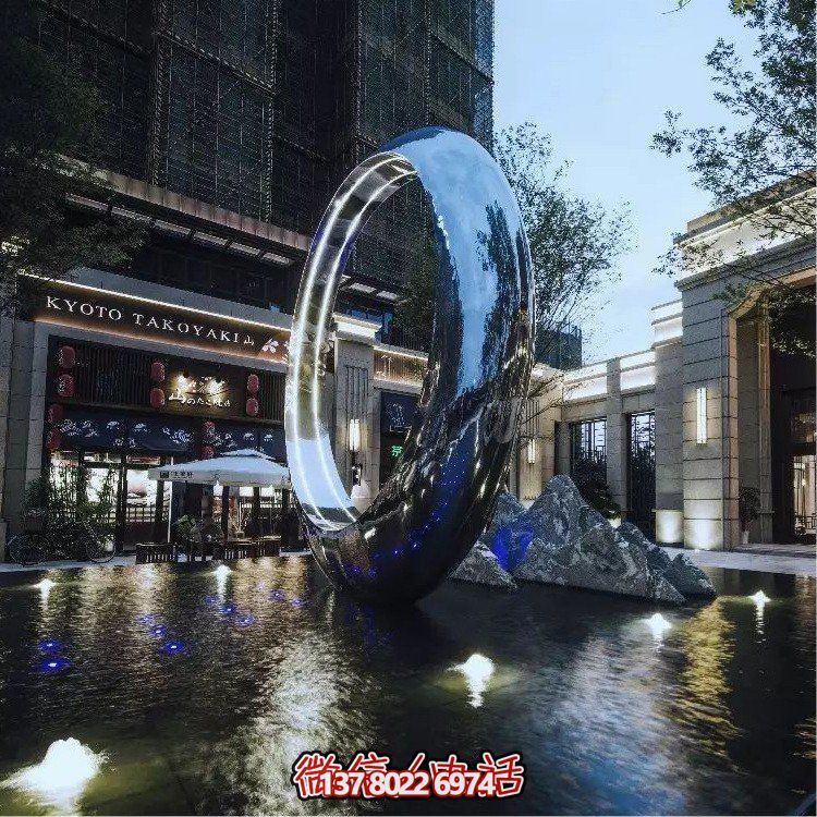 不銹鋼圓環(huán)，水景噴泉裝飾燈光雕塑