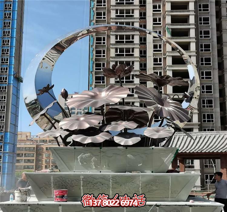 城市不銹鋼水景荷花雕塑 城市不銹鋼水景荷花雕塑