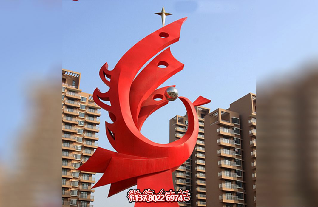 城市創意抽象玻璃鋼紅色鳳凰雕塑 城市創意抽象玻璃鋼紅色鳳凰雕塑